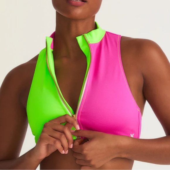 {Hurley x LoveShackFancy} Brand New Max Solid Blocked High Neck Bikini Top